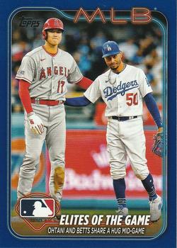 2024 Topps - Royal Blue #138 Elites of the Game: Ohtani and Betts Share a Hug Mid-Game Front