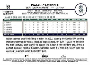 2024 Topps - Yellow #58 Isaiah Campbell Back