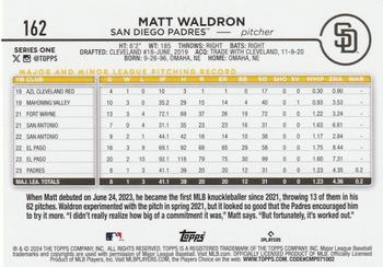 2024 Topps - Yellow #162 Matt Waldron Back