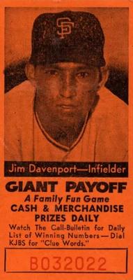 1958 San Francisco Call-Bulletin San Francisco Giants #NNO Jim Davenport Front