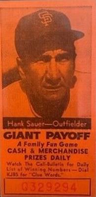 1958 San Francisco Call-Bulletin San Francisco Giants #NNO Hank Sauer Front