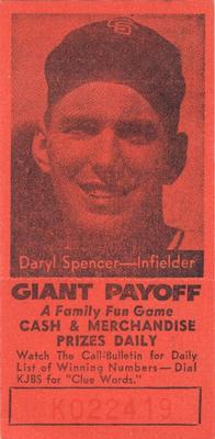 1958 San Francisco Call-Bulletin San Francisco Giants #NNO Daryl Spencer Front