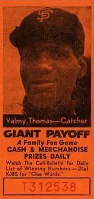 1958 San Francisco Call-Bulletin San Francisco Giants #NNO Valmy Thomas Front