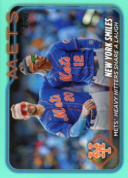 2024 Topps - Aqua #38 New York Smiles: Mets Heavy Hitters Share a Laugh Front