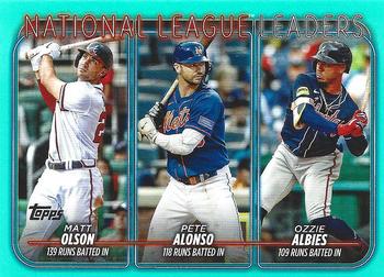 2024 Topps - Aqua #293 National League Leaders Runs Batted In (Matt Olson / Pete Alonso / Ozzie Albies) Front
