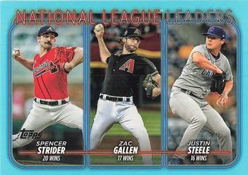 2024 Topps - Aqua #309 National League Leaders Wins (Spencer Strider / Zac Gallen / Justin Steele) Front