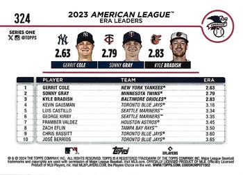 2024 Topps - Aqua #324 American League Leaders ERA (Gerrit Cole / Sonny Gray / Kyle Bradish) Back