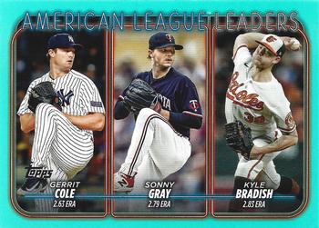 2024 Topps - Aqua #324 American League Leaders ERA (Gerrit Cole / Sonny Gray / Kyle Bradish) Front