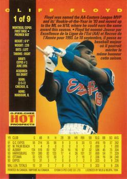1994 O-Pee-Chee - Hot Prospects No Foil Aftermarket #1 Cliff Floyd Back