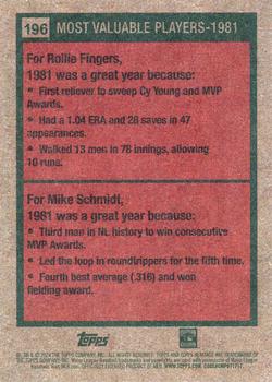 2024 Topps Heritage #196 1981 MVPs (Rollie Fingers / Mike Schmidt) Back