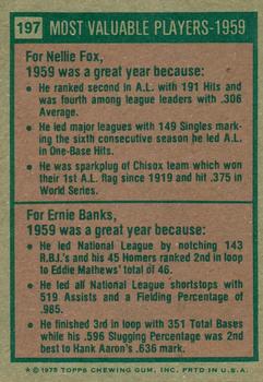 2024 Topps Heritage - 50th Anniversary Buybacks #197 1959 MVPs (Nellie Fox / Ernie Banks) Back