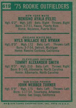2024 Topps Heritage - 50th Anniversary Buybacks #619 1975 Rookie Outfielders (Benny Ayala / Nyls Nyman / Tommy Smith / Jerry Turner) Back
