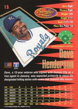 1994 Sportflics 2000 Rookie & Traded - Artist's Proofs #15 Dave Henderson Back