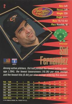 1994 Sportflics 2000 Rookie & Traded - Artist's Proofs #2 Sid Fernandez Back
