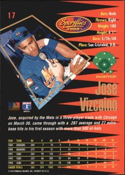 1994 Sportflics 2000 Rookie & Traded - Artist's Proofs #17 Jose Vizcaino Back
