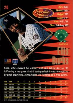 1994 Sportflics 2000 Rookie & Traded - Artist's Proofs #20 Ellis Burks Back