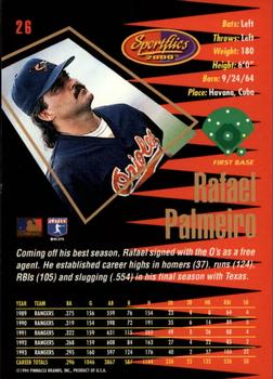 1994 Sportflics 2000 Rookie & Traded - Artist's Proofs #26 Rafael Palmeiro Back