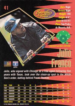 1994 Sportflics 2000 Rookie & Traded - Artist's Proofs #41 Julio Franco Back