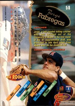 1994 Sportflics 2000 Rookie & Traded - Artist's Proofs #58 Jorge Fabregas Back