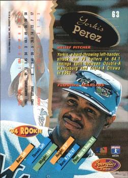 1994 Sportflics 2000 Rookie & Traded - Artist's Proofs #63 Yorkis Perez Back