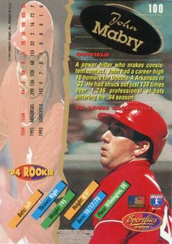 1994 Sportflics 2000 Rookie & Traded - Artist's Proofs #100 John Mabry Back