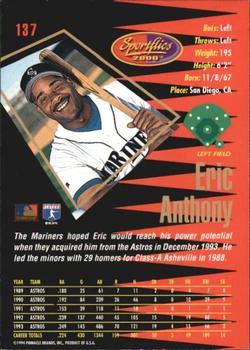 1994 Sportflics 2000 Rookie & Traded - Artist's Proofs #137 Eric Anthony Back