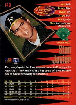 1994 Sportflics 2000 Rookie & Traded - Artist's Proofs #143 Stan Javier Back