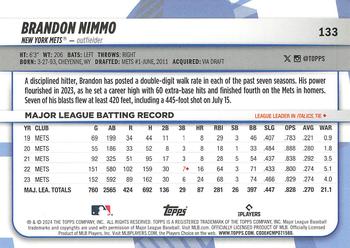 2024 Topps Big League #133 Brandon Nimmo Back