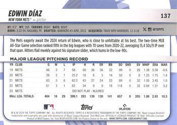 2024 Topps Big League - Electric Orange #137 Edwin Díaz Back