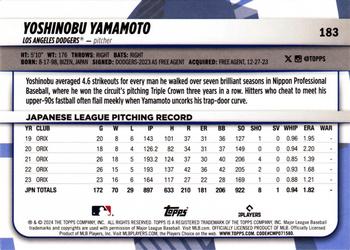 2024 Topps Big League - Electric Orange #183 Yoshinobu Yamamoto Back