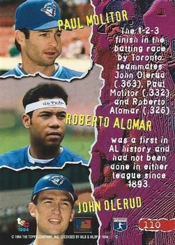 1994 Stadium Club #110 Roberto Alomar / Paul Molitor / John Olerud Back