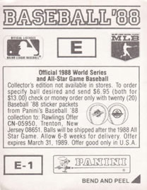 1988 Panini Stickers - Monograms/Pennants #E / E-1 Cleveland Indians Monogram / Pennant Back