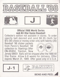 1988 Panini Stickers - Monograms/Pennants #J / J-1 New York Yankees Monogram / Pennant Back