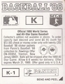 1988 Panini Stickers - Monograms/Pennants #K / K-1 Oakland Athletics Monogram / Pennant Back