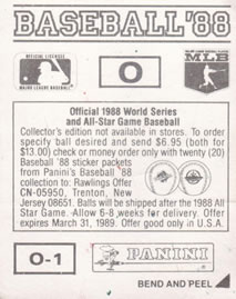 1988 Panini Stickers - Monograms/Pennants #O / O-1 Atlanta Braves Monogram / Pennant Back