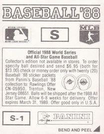 1988 Panini Stickers - Monograms/Pennants #S / S-1 Los Angeles Dodgers Monogram / Pennant Back