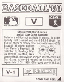 1988 Panini Stickers - Monograms/Pennants #V / V-1 Philadelphia Phillies Monogram / Pennant Back