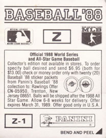 1988 Panini Stickers - Monograms/Pennants #Z / Z-1 San Francisco Giants Monogram / Pennant Back