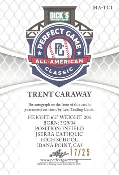 2022 Leaf Metal Perfect Game All-American Classic - Metal Auto Blue Rainbow #MA-TC1 Trent Caraway Back