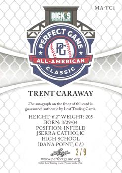 2022 Leaf Metal Perfect Game All-American Classic - Metal Auto Silver Wave #MA-TC1 Trent Caraway Back