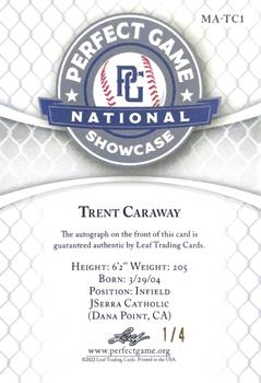 2022 Leaf Metal Perfect Game All-American Classic - Metal Auto Green Wave #MA-TC1 Trent Caraway Back