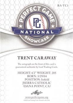2022 Leaf Metal Perfect Game All-American Classic - Game Day Auto Purple #BA-TC1 Trent Caraway Back