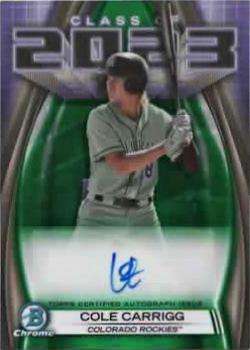 2023 Bowman Draft - Class of 2023 Autographs Green Refractor #23A-CC Cole Carrigg Front
