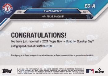 2024 Topps Now Road to Opening Day Texas Rangers - Autographs Blue #EC-A Evan Carter Back