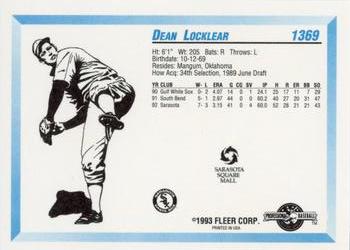 1993 Fleer ProCards Sarasota White Sox SGA #1369 Dean Locklear Back