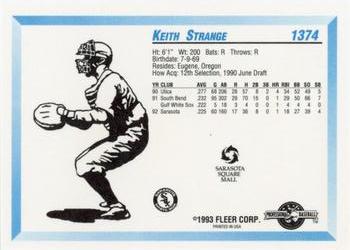 1993 Fleer ProCards Sarasota White Sox SGA #1374 Keith Strange Back