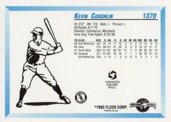 1993 Fleer ProCards Sarasota White Sox SGA #1378 Kevin Coughlin Back