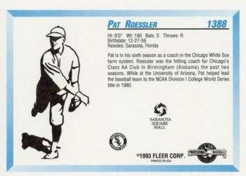 1993 Fleer ProCards Sarasota White Sox SGA #1388 Pat Roessler Back