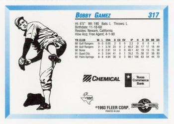 1993 Fleer ProCards Midland Angels SGA #317 Bobby Gamez Back
