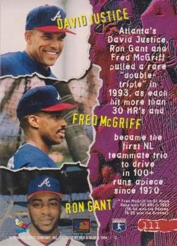 1994 Stadium Club - First Day Issue #111 Ron Gant / David Justice / Fred McGriff Back